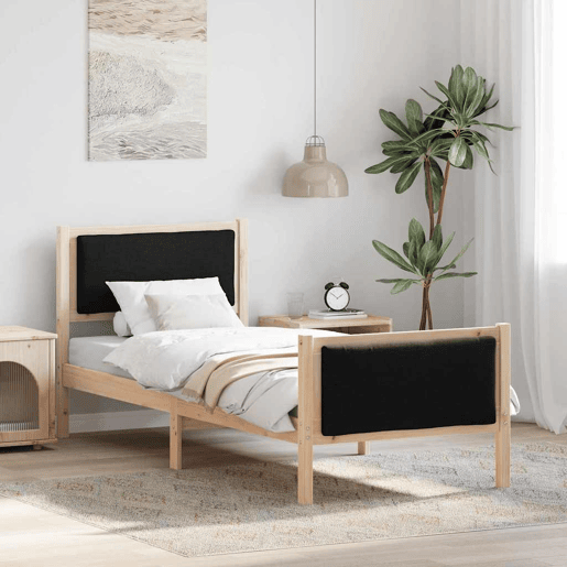 Estrutura de cama de solteiro para adultos com cabeceira Preto 80 x 200 cm tecido