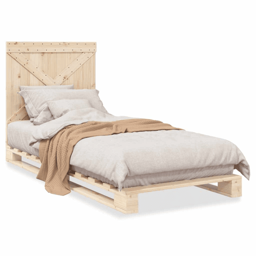 Estrutura de cama de solteiro para adultos com cabeceira 90x200 cm pinho maciço