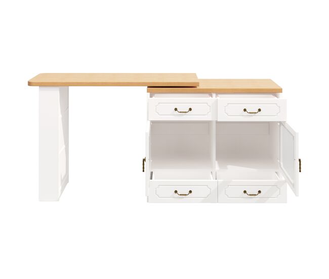 Mesa de bar extensible 135-203 cm - con almacenamiento, 360° giratorio, led - blanco