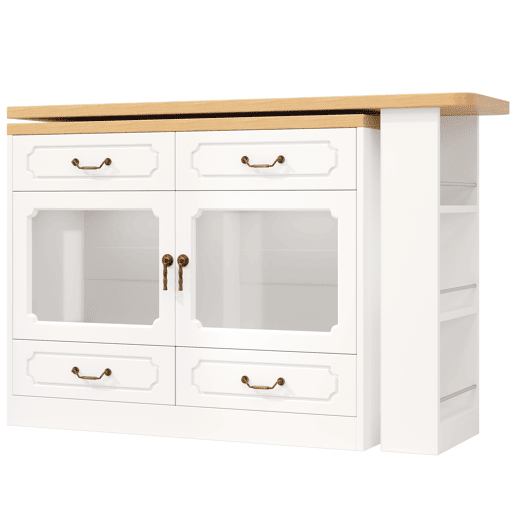Mesa de bar extensível 135-203 cm - Com arrumação, giratória 360°, LED - Branca