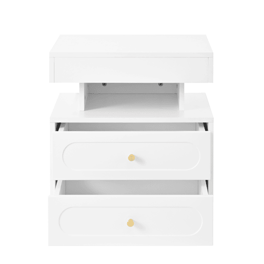 Mesa de cabeceira 50x40x60 cm - 2 gavetas, 1 espaço aberto, LED - Branco
