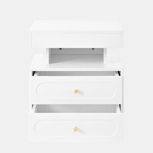 Mesa de cabeceira 50x40x60 cm - 2 gavetas, 1 espaço aberto, LED - Branco