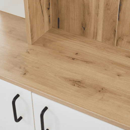 Cabideiro 75x33x180 cm - Com armário, arrumação para sapatos, com cabides, 5 compartimentos de arrumação, cor madeira original + branco