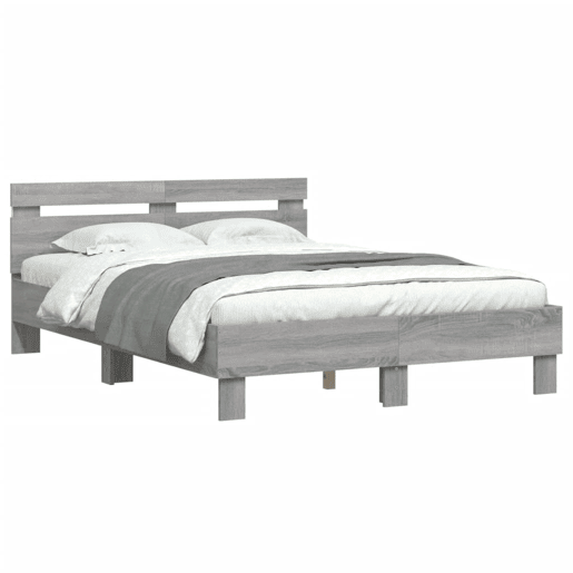 Estrutura de cama de casal c cabeceiraluzes LED - 120x200cm cinzento sonoma