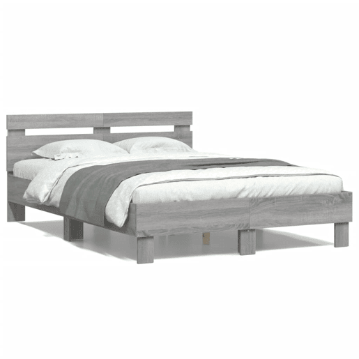 Estrutura de cama de casal c cabeceiraluzes LED - 120x200cm cinzento sonoma