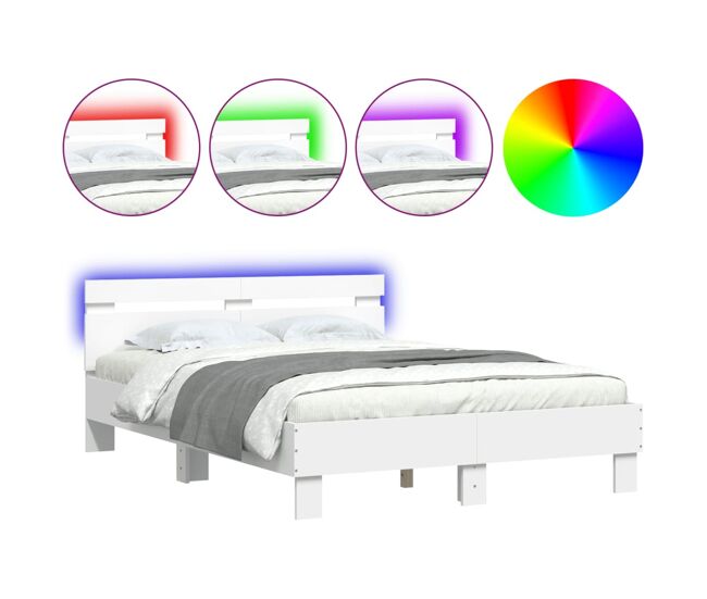 Estructura de cama doble matrimonial con led - blanco 120x200 cm