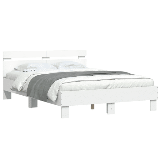 Estrutura de Cama de casal simple com cabeceira e luzes LED 120x200 cm branco