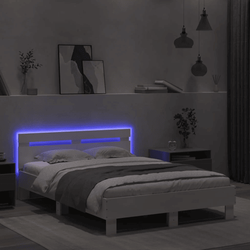 Estrutura de Cama de casal simple com cabeceira e luzes LED 120x200 cm branco