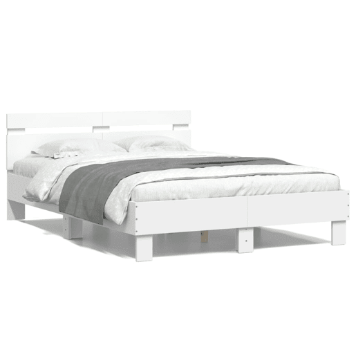 Estrutura de Cama de casal simple com cabeceira e luzes LED 120x200 cm branco