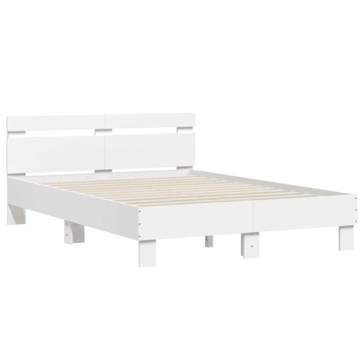Estrutura de Cama de casal simple com cabeceira e luzes LED 120x200 cm branco
