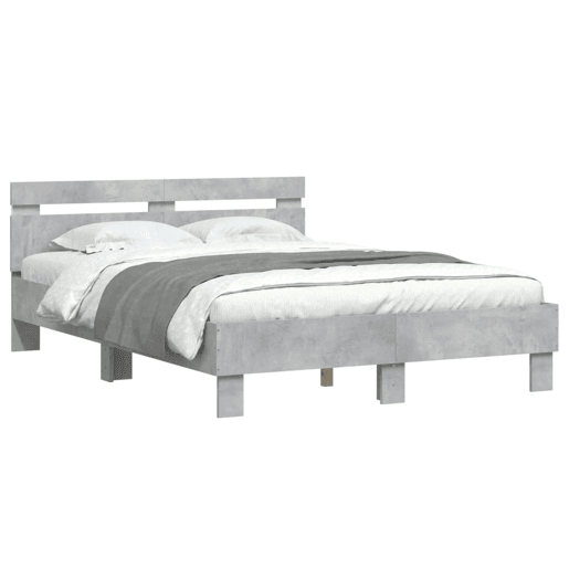 Estrutura de cama de casal cabeceira e luzes LED - 120x200cm cinzento cimento