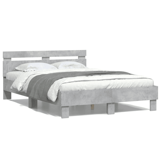 Estrutura de cama de casal cabeceira e luzes LED - 120x200cm cinzento cimento
