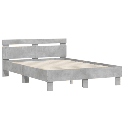 Estrutura de cama de casal cabeceira e luzes LED - 120x200cm cinzento cimento