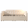 Sofá-cama de veludo 90x200 cm - com função de carga e LED - com base de ripas - Bege