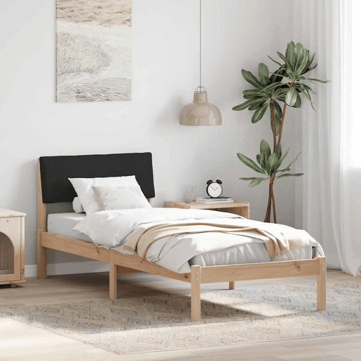 Estrutura de cama de solteiro simple com cabeceira - Castanho e preto 80 x 200 cm