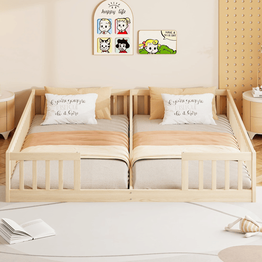 Cama Panel 90 x 200 cm - Com grade, estrado, estilo minimalista - Natural