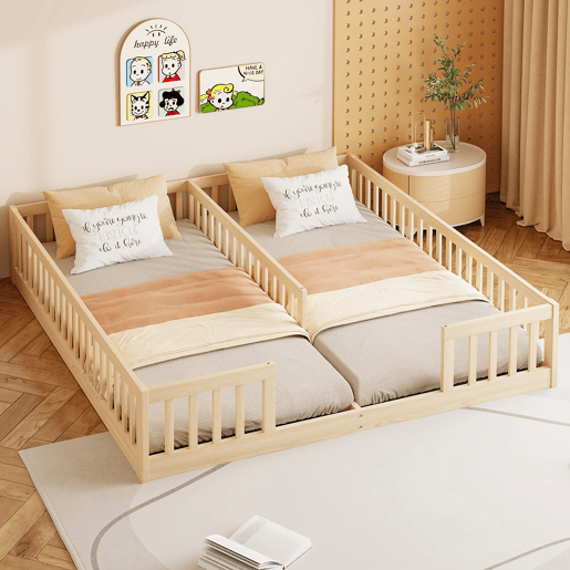 Cama Panel 90 x 200 cm - Com grade, estrado, estilo minimalista - Natural