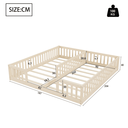 Cama Panel 90 x 200 cm - Com grade, estrado, estilo minimalista - Natural
