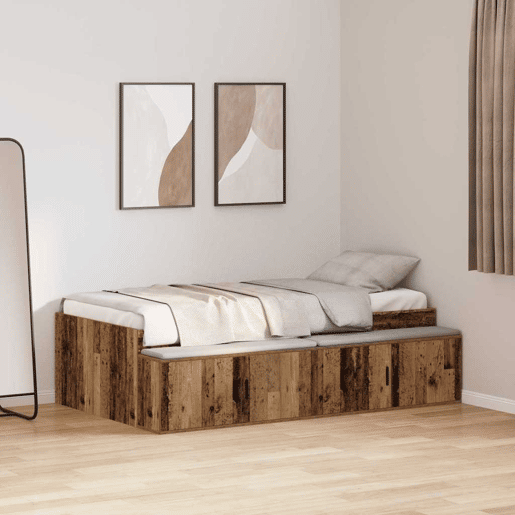Estrutura de cama de solteiro para adultos Madeira Antiga 90 x 200 cm Madeira processada