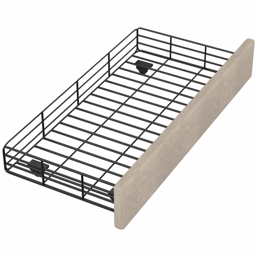Cama estofada em linho com 2 gavetas - 90x200 cm - cabeceira decorada com rebites - Taupe
