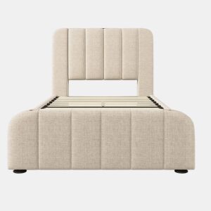 Cama com gavetas 90x200 cm em tecido de linho - com carregamento USB e tipo C - decorada com riscas douradas - Bege