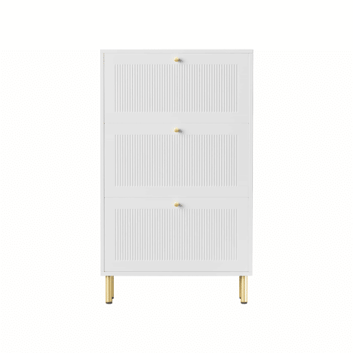 Sapateira estreita 73x23x125 cm - 3 portas basculantes com ranhuras, 6 prateleiras, design contemporâneo - Branco