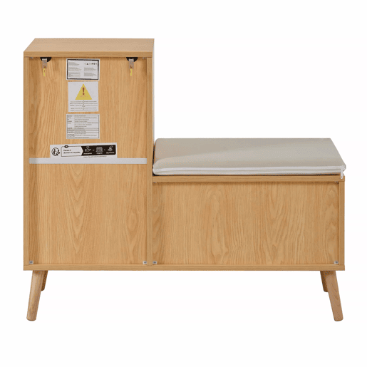 Sapateira com banco de entrada - Rattan, com almofada de assento, gavetas e compartimentos abertos, 1 porta - Natural