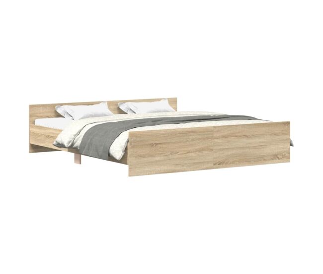 Estructura de cama matrimonial estilo con cabecero piecero roble sonoma 160x200 cm