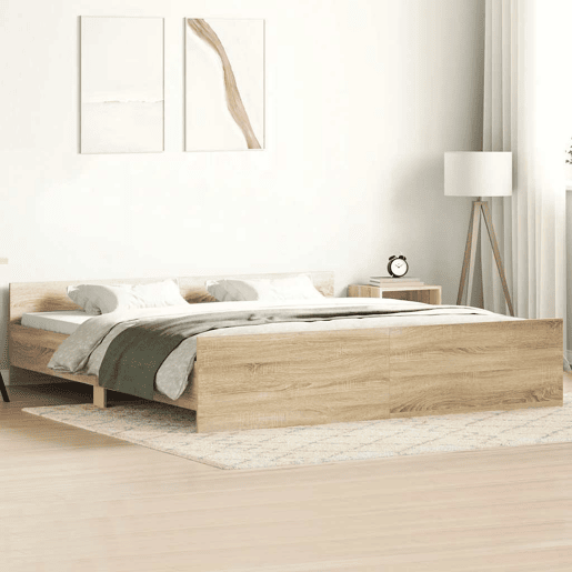 Estrutura Cama de casal para adultos c cabeceiraapoio pés 160x200cm carvalho sonoma