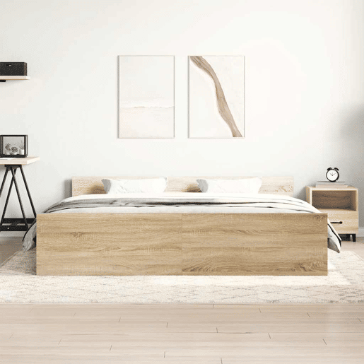 Estrutura Cama de casal para adultos c cabeceiraapoio pés 160x200cm carvalho sonoma