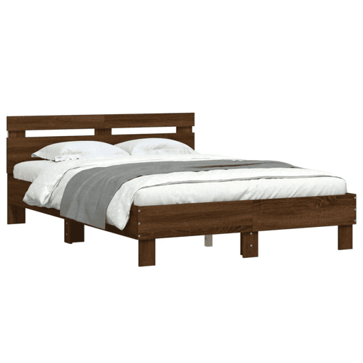 Estrutura de cama de casal c cabeceiraluzes LED - 120x200 cm carvalho castanho