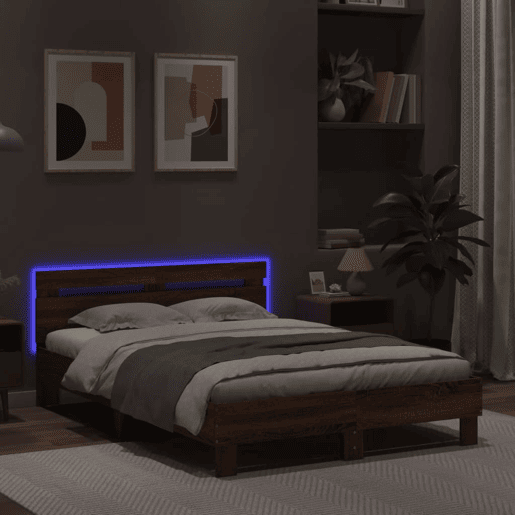 Estrutura de cama de casal c cabeceiraluzes LED - 120x200 cm carvalho castanho
