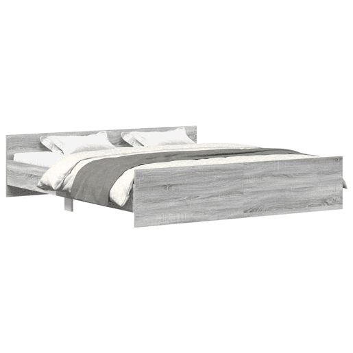 Estrutura Cama de casal para adultos c cabeceira e apoio pés 160x200 cm cinza sonoma