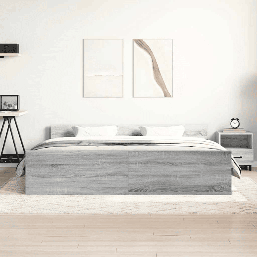 Estrutura Cama de casal para adultos c cabeceira e apoio pés 160x200 cm cinza sonoma