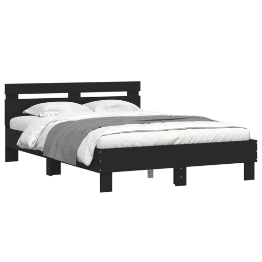 Estrutura de Cama de casal para adultos com cabeceira e luzes LED 120x200 cm preto