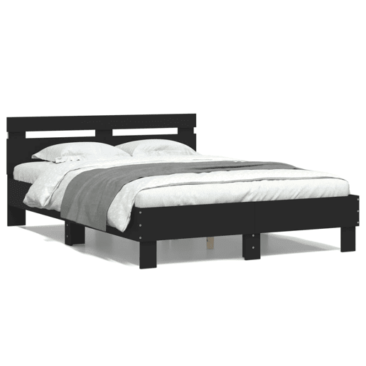 Estrutura de Cama de casal para adultos com cabeceira e luzes LED 120x200 cm preto
