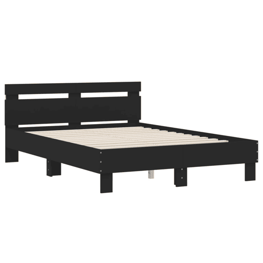 Estrutura de Cama de casal para adultos com cabeceira e luzes LED 120x200 cm preto
