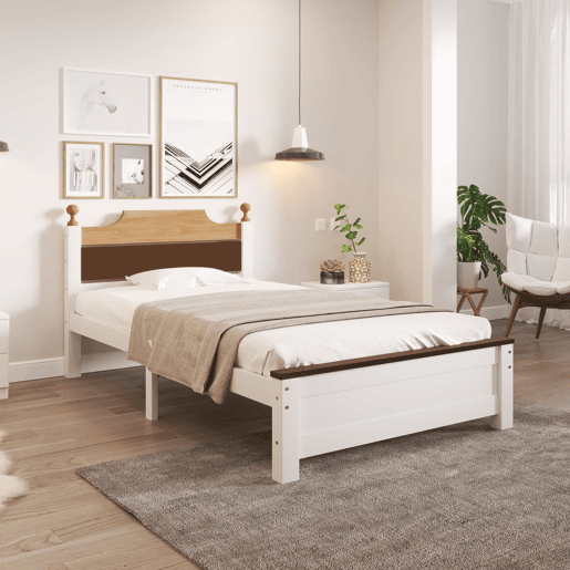 Cama individual com estrutura em madeira 90x200cm - Castanho