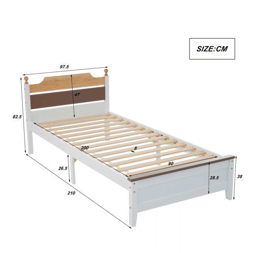 Cama individual com estrutura em madeira 90x200cm - Castanho