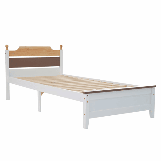 Cama individual com estrutura em madeira 90x200cm - Castanho