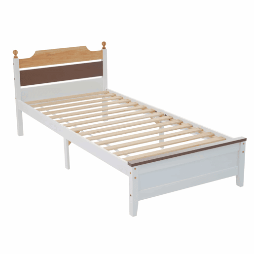 Cama individual com estrutura em madeira 90x200cm - Castanho