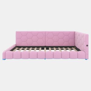 Sofá-cama de veludo 90x200 cm - com LED e porta USB - Rosa