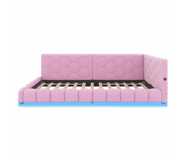 Sofá cama de terciopelo 90x200 cm - con led y puerto usb - rosa