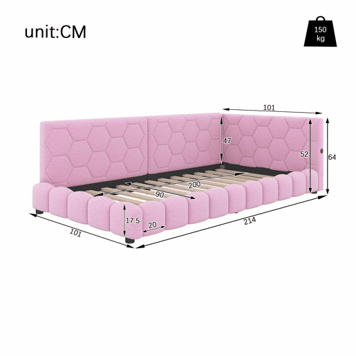 Sofá-cama de veludo 90x200 cm - com LED e porta USB - Rosa Sofá-cama de veludo 90x200 cm - com LED e porta USB - Rosa
