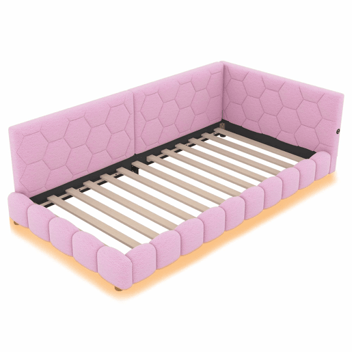 Sofá-cama de veludo 90x200 cm - com LED e porta USB - Rosa Sofá-cama de veludo 90x200 cm - com LED e porta USB - Rosa