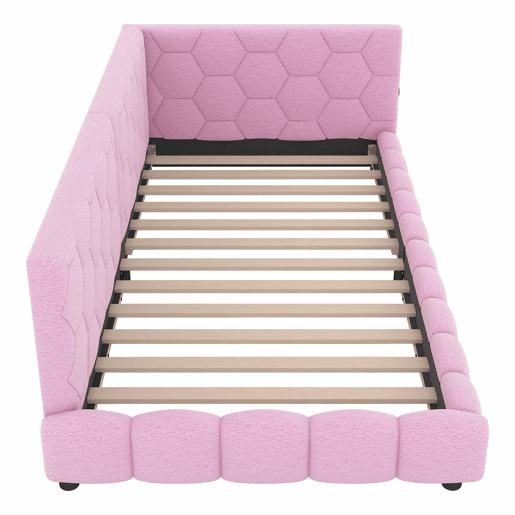 Sofá-cama de veludo 90x200 cm - com LED e porta USB - Rosa Sofá-cama de veludo 90x200 cm - com LED e porta USB - Rosa