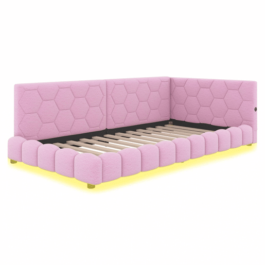 Sofá-cama de veludo 90x200 cm - com LED e porta USB - Rosa Sofá-cama de veludo 90x200 cm - com LED e porta USB - Rosa