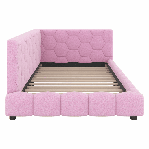 Sofá-cama de veludo 90x200 cm - com LED e porta USB - Rosa Sofá-cama de veludo 90x200 cm - com LED e porta USB - Rosa