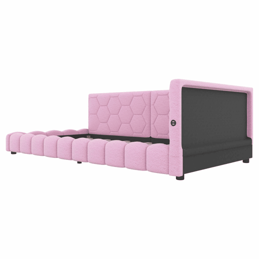 Sofá-cama de veludo 90x200 cm - com LED e porta USB - Rosa Sofá-cama de veludo 90x200 cm - com LED e porta USB - Rosa