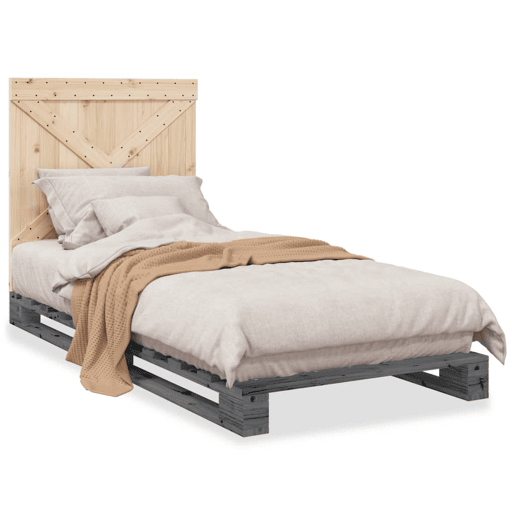 Estrutura de cama de solteiro para adultos com cabeceira 90x200 cm pinho maciço cinzento